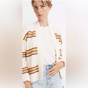 Madewell Diaz Striped Open Knit Cardigan Cream Boho Sweater S